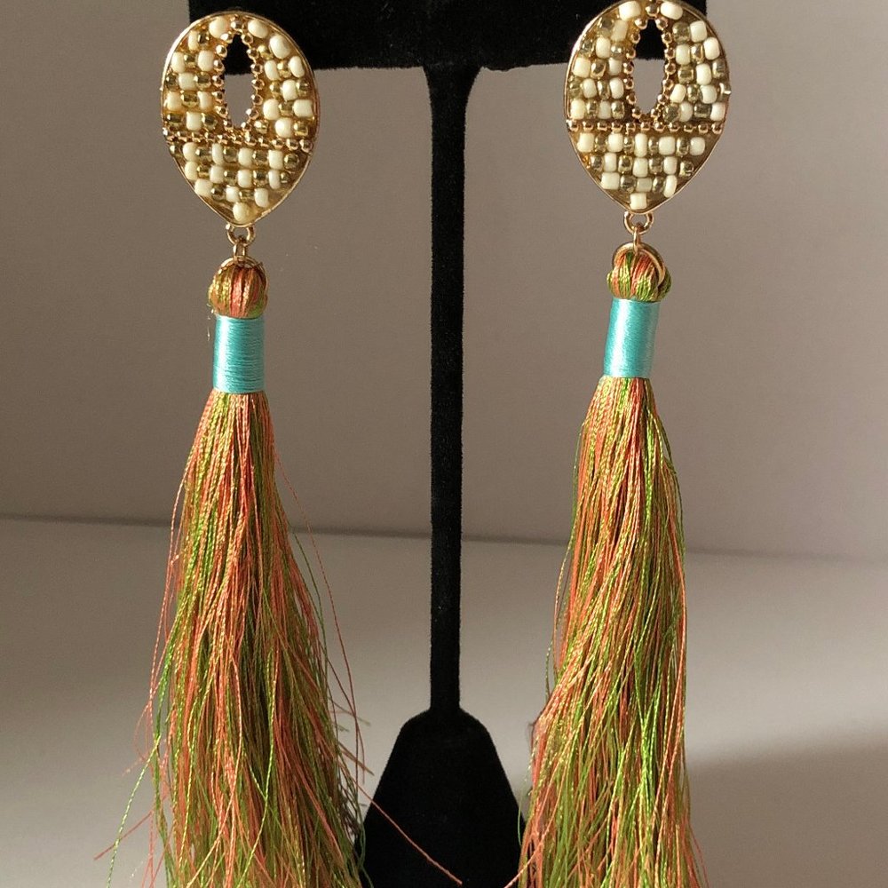 Multi color Festive Fringe Statement Earrings